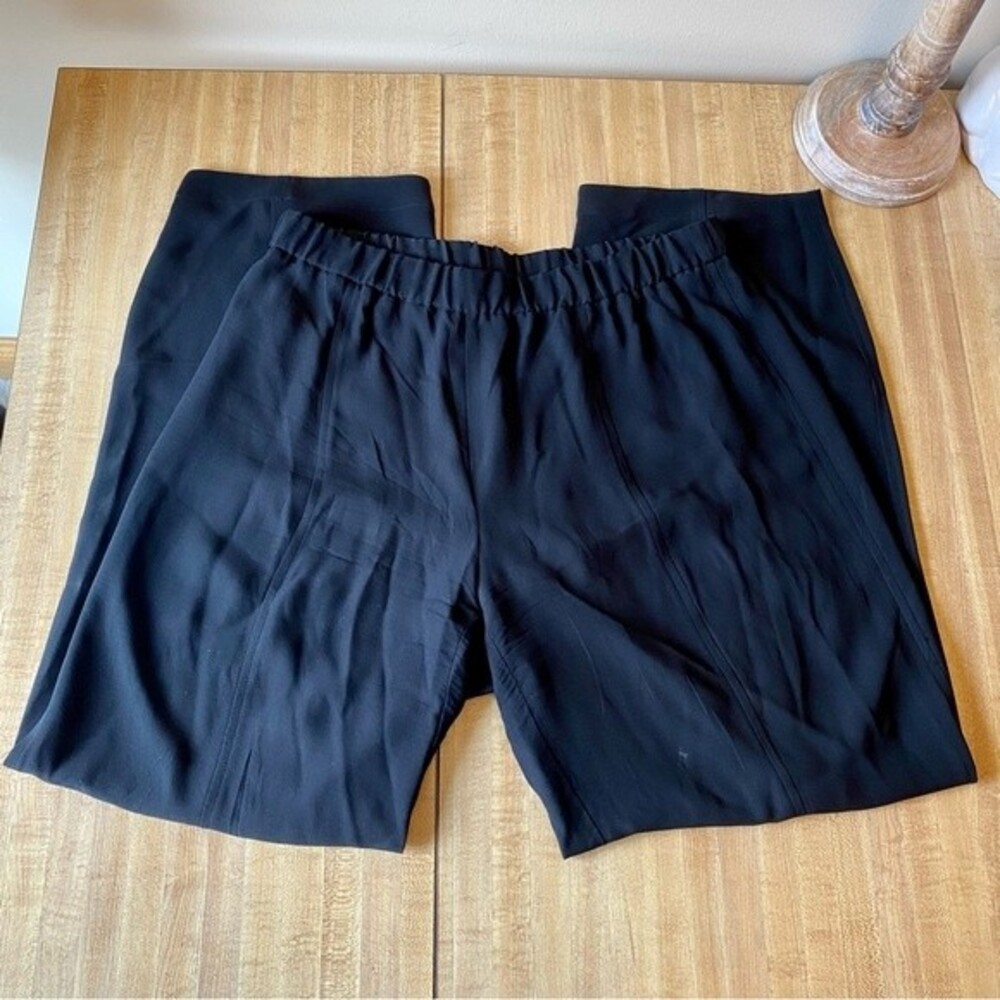 EILEEN FISHER Silk Trousers Straight Leg High Rise Waist Black Neutral Classic